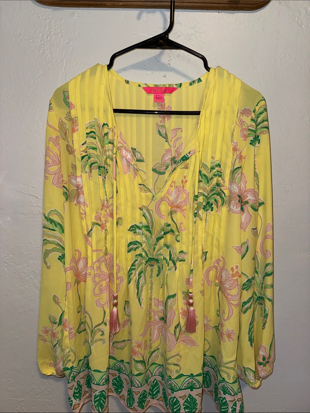 Lilly Pulitzer Yellow Floral Peasant Blouse with Pink & Green Accents